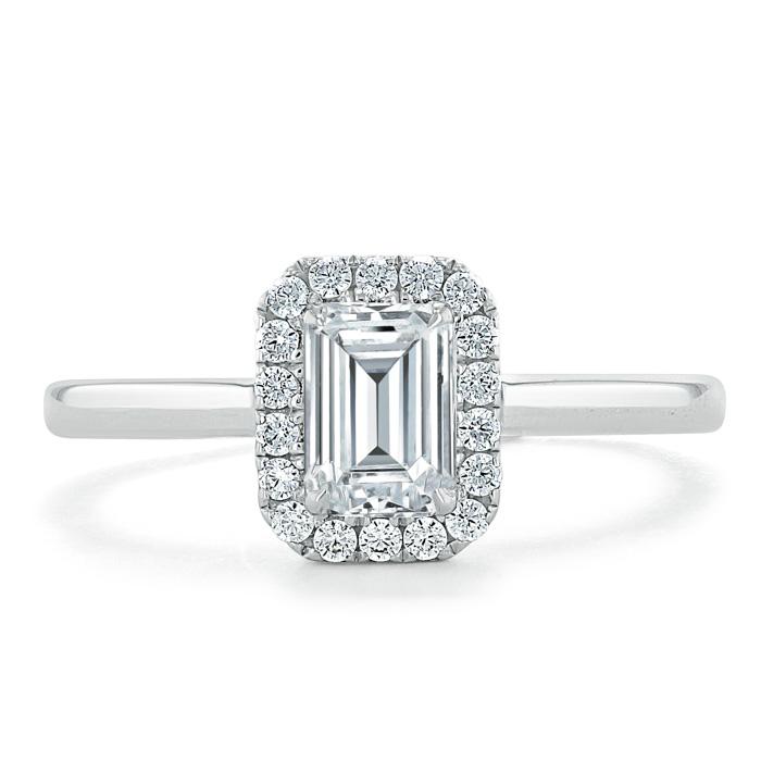 0.75 CT Emerald Cut Halo Moissanite Engagement Ring 1