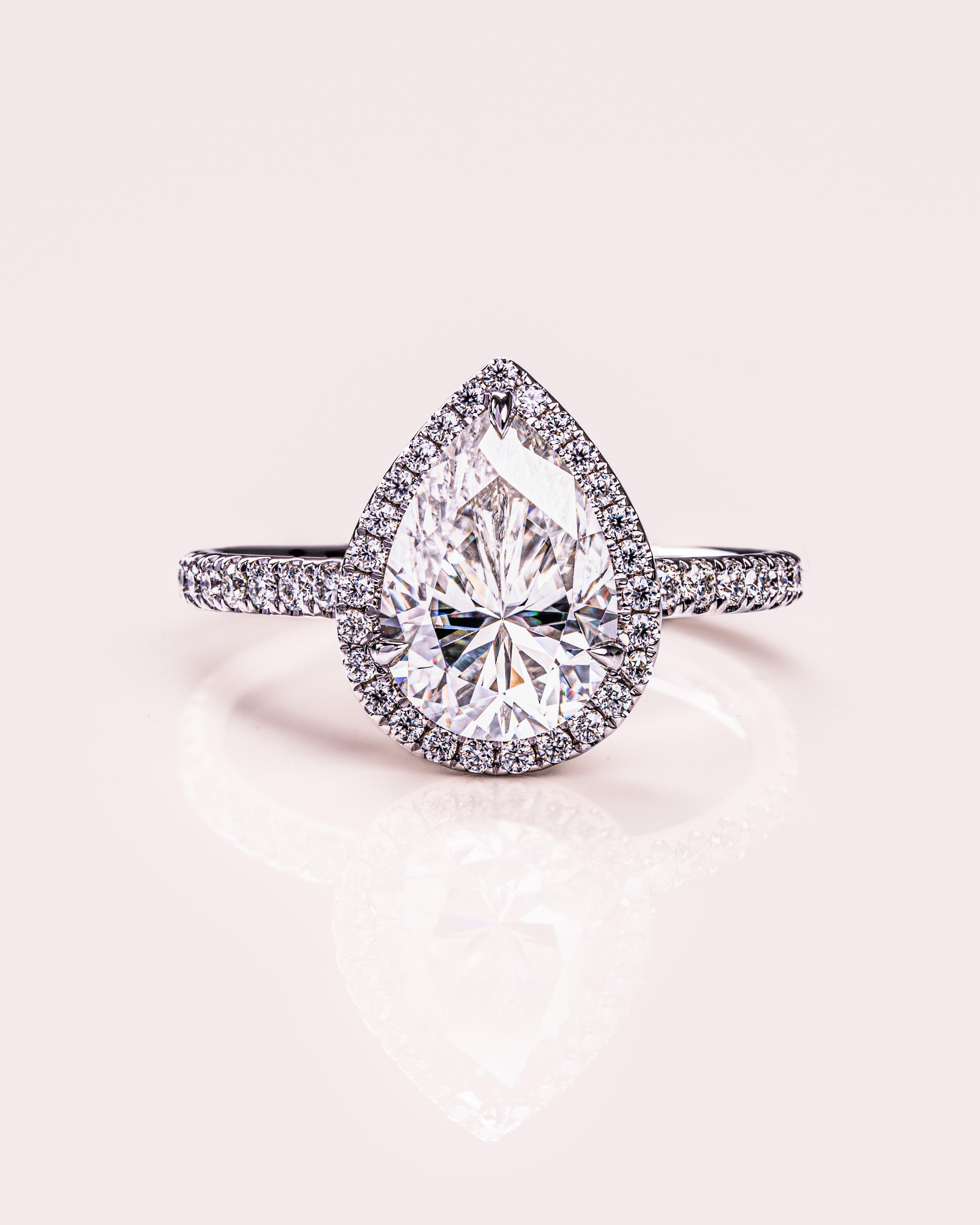 1.93 CT Pear Halo Pave Moissanite Engagement Ring 1