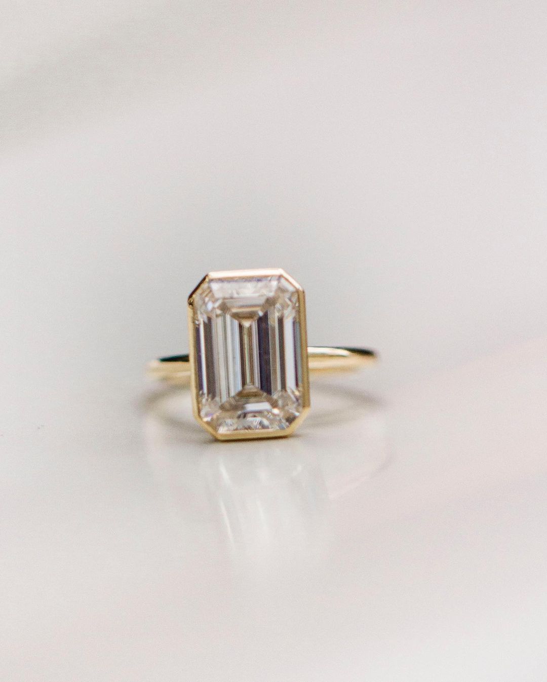 4.90 CT Emerald Cut Bezel Solitaire Moissanite Engagement Ring 2