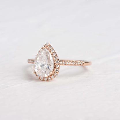 1.25 CT Pear Cut Halo Pave Moissanite Engagement Ring 9