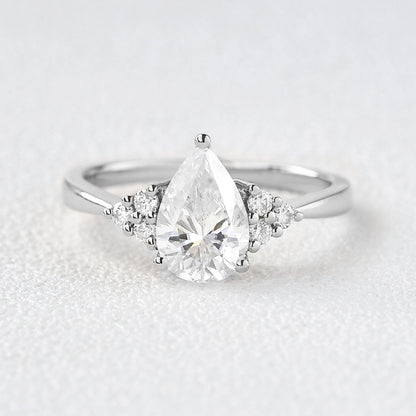 1.52 CT Pear Cut Cluster Moissanite Engagement Ring 1
