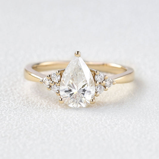 1.52 CT Pear Shaped Moissanite Engagement Ring In Cluster Design