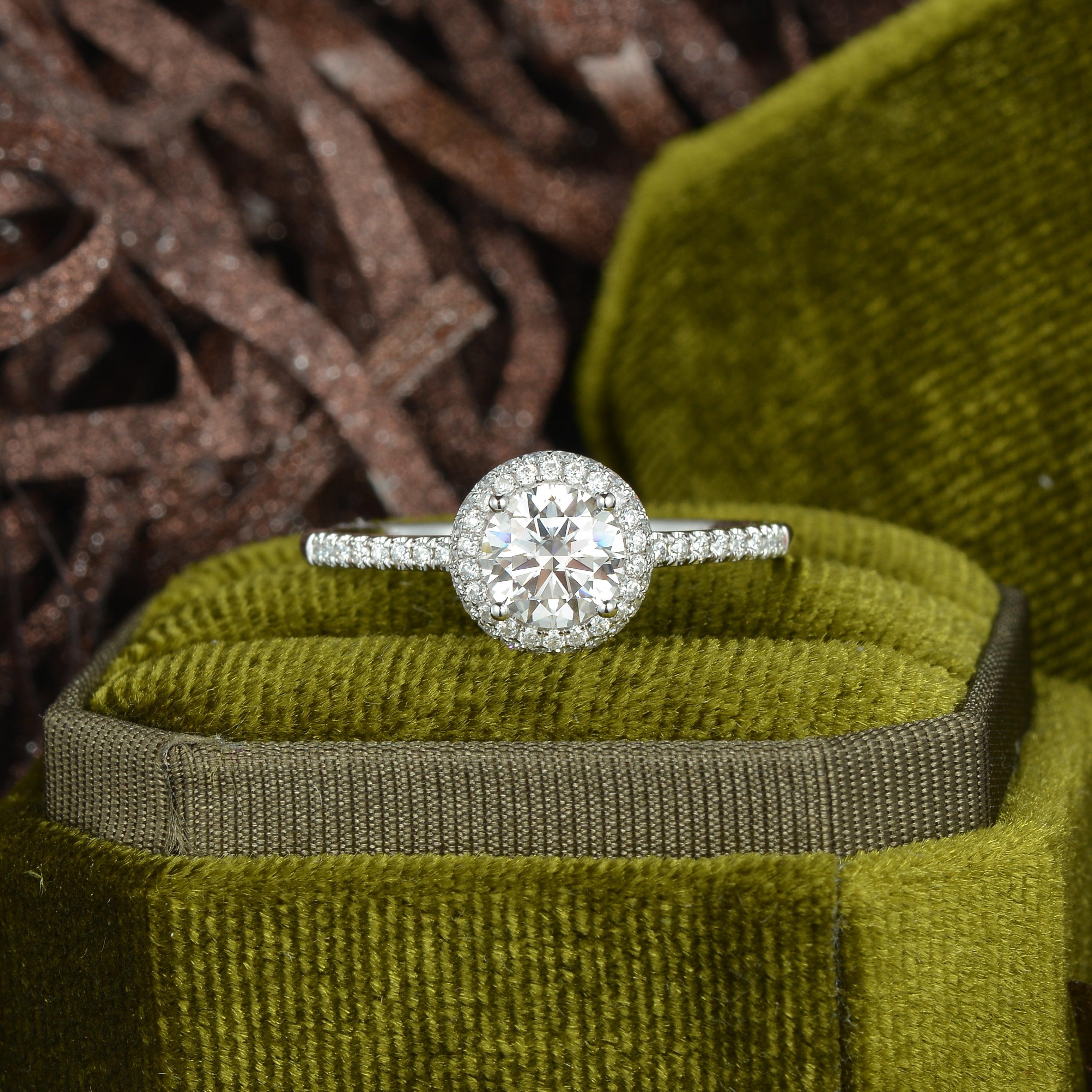 1.0 CT Round Cut Halo Pave Moissanite Engagement Ring 3