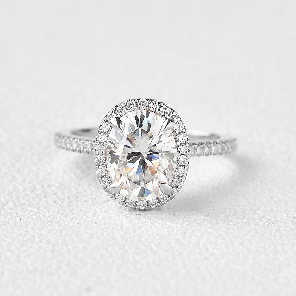 1.91 CT Oval Cut Halo Pave Moissanite Engagement Ring 6