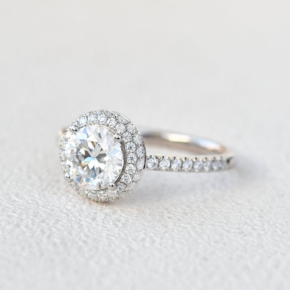 1.0 CT Round Cut Halo Pave Moissanite Engagement Ring 6