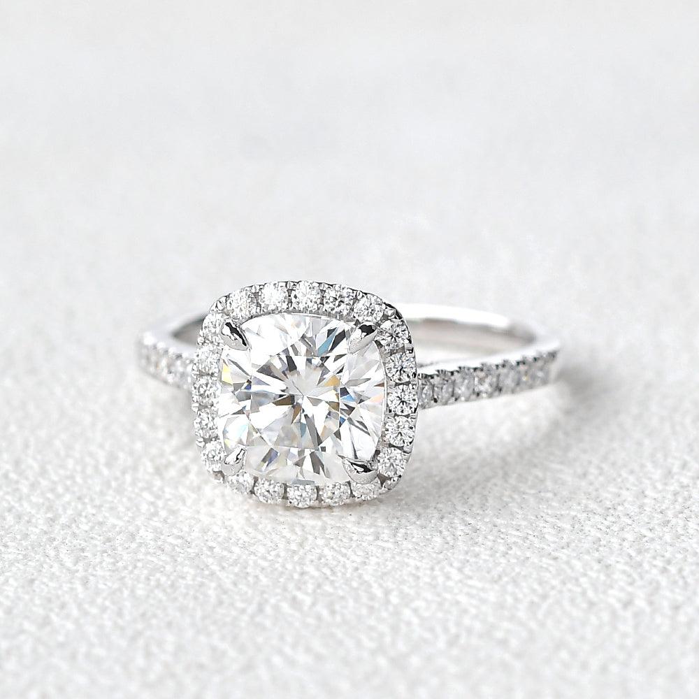 1.8 CT Cushion Cut Halo Pave Moissanite Engagement Ring 5