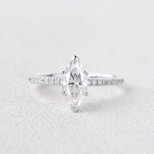 1.0 CT Marquise Cut Solitaire Pave Moissanite Engagement Ring 1
