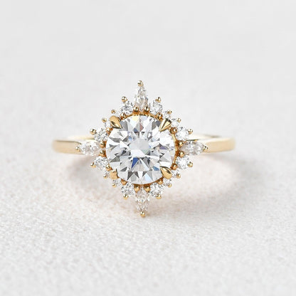 1.8 CT Round Cut Halo Moissanite Engagement Ring 1