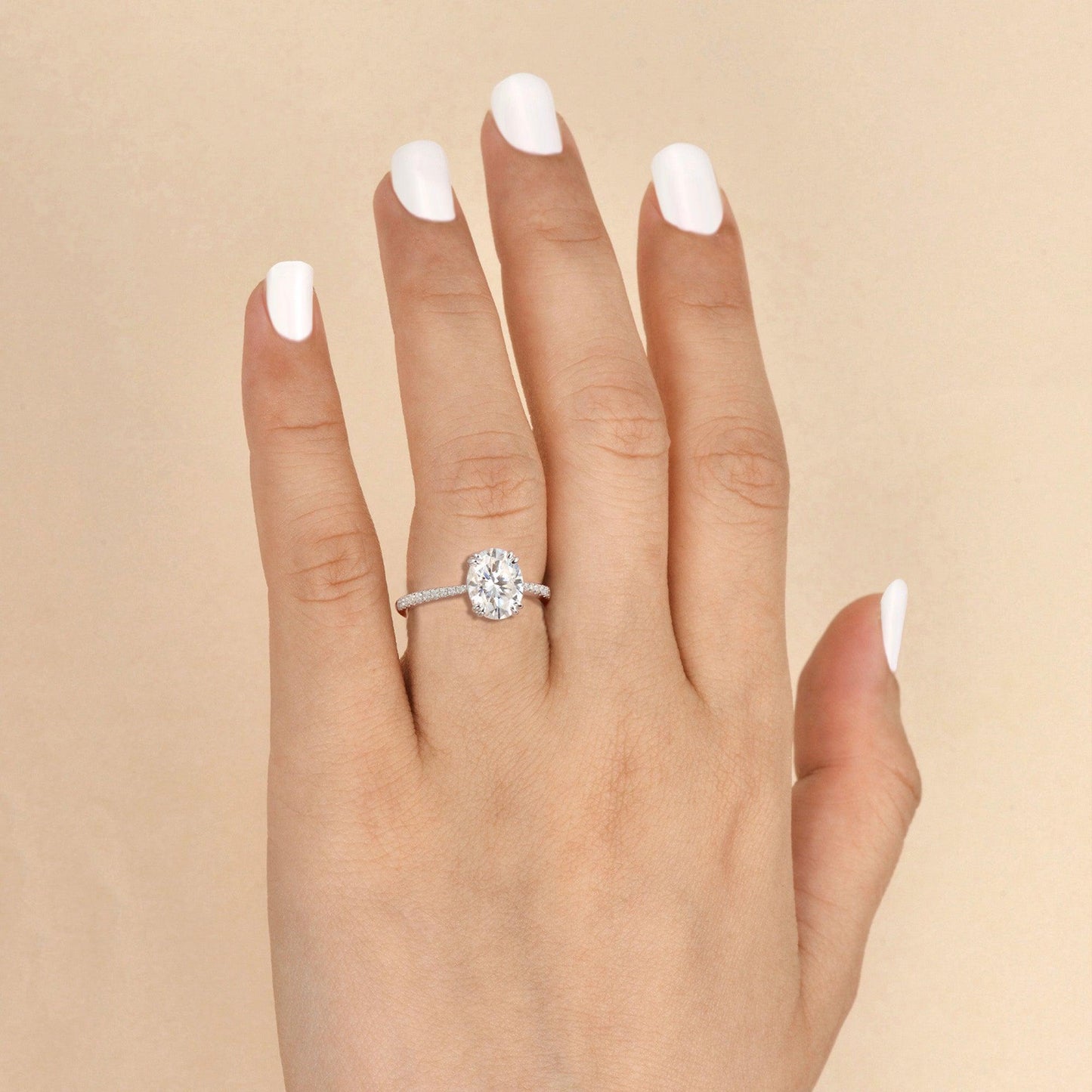 1.91 CT Oval Double Prong Pave Moissanite Engagement Ring 5