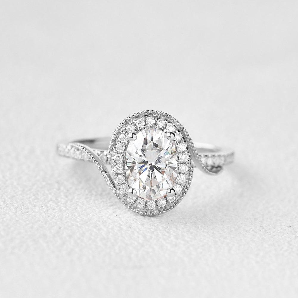 1.33 CT Oval Cut Halo Pave Moissanite Engagement Ring 1