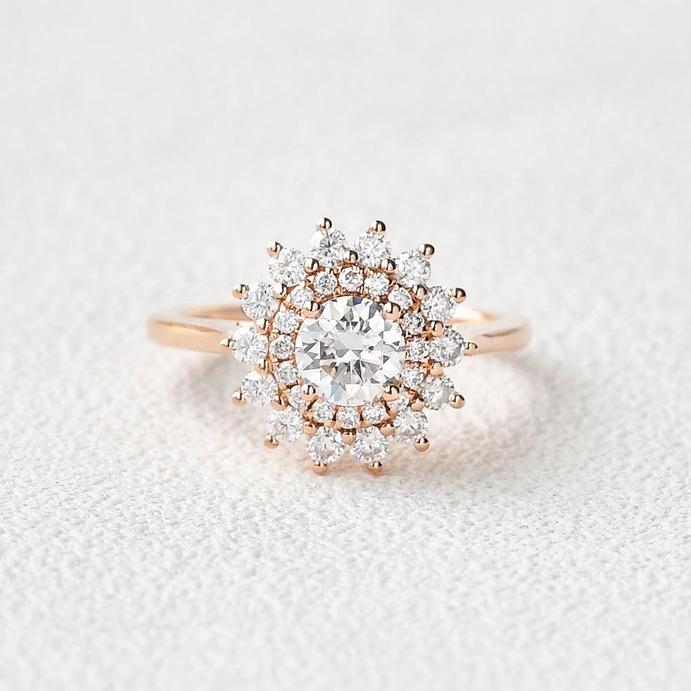 0.42 CT Round Shaped Moissanite Engagement Ring In Double Halo Design