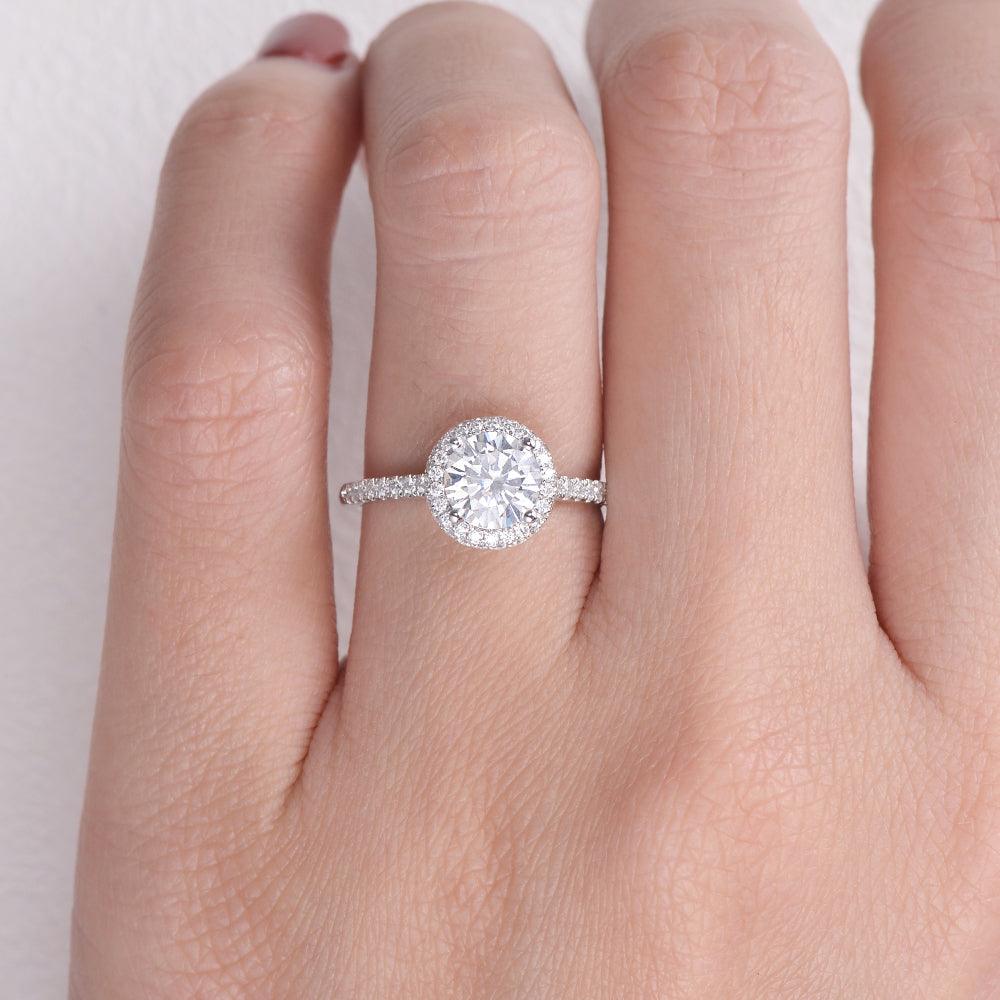 1.0 CT Round Cut Halo Pave Moissanite Engagement Ring 7