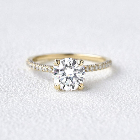 3.2 CT Round Shaped Moissanite Engagement Ring In Hidden Halo Pave Design