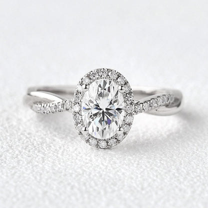 1.33 CT Oval Cut Halo Twisted Pave Moissanite Engagement Ring 8
