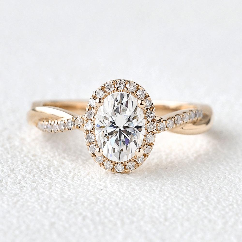 1.33 CT Oval Cut Halo Twisted Pave Moissanite Engagement Ring 1