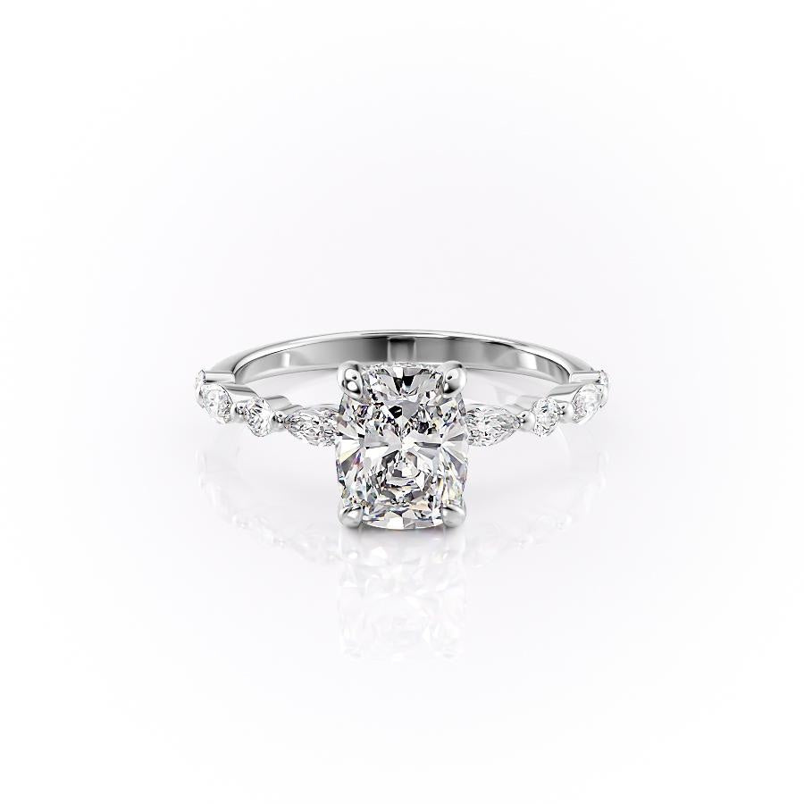2.0 CT Elongated Cushion Cut Solitaire Hidden Halo/ Dainty Pave Setting Moissanite Engagement Ring 10