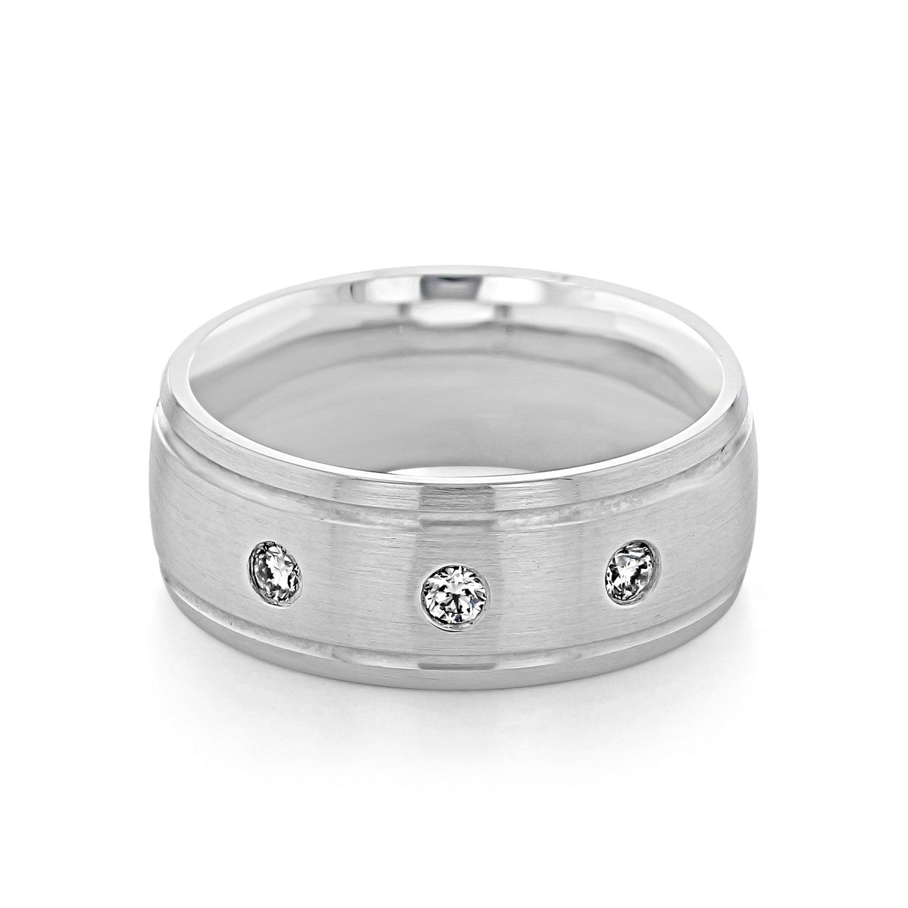 Brushed Finish Men's Round Stones Wedding Band 3