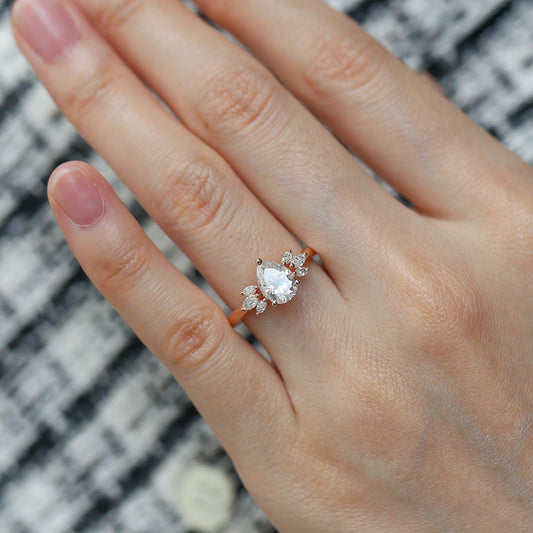 1.52 CT Pear Cut Cluster Moissanite Engagement Ring 2