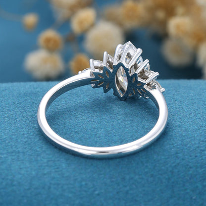 0.90 CT Marquise Shaped Moissanite Cluster Engagement Ring 5