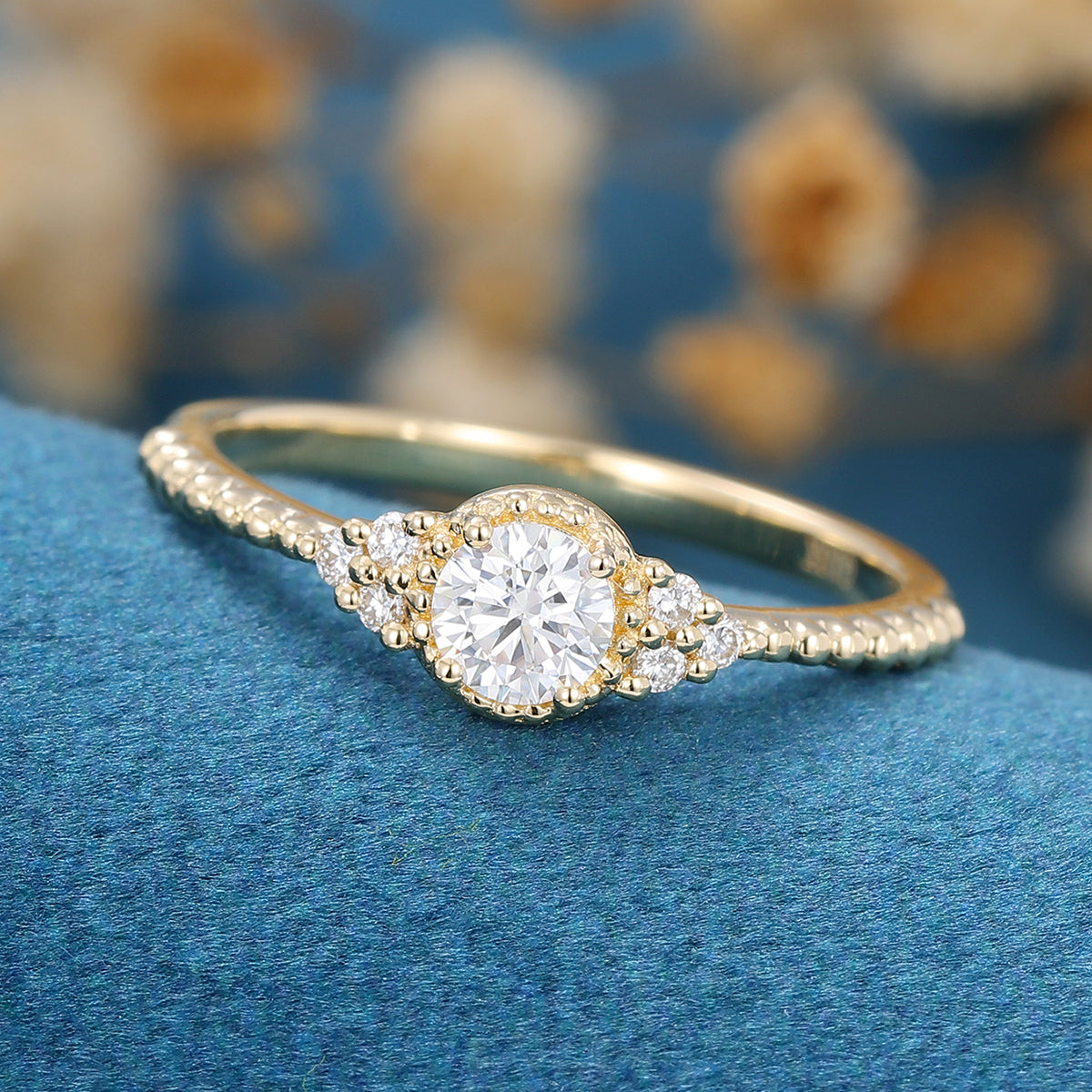 0.22 CT Round Shaped Moissanite Cluster Engagement Ring 4