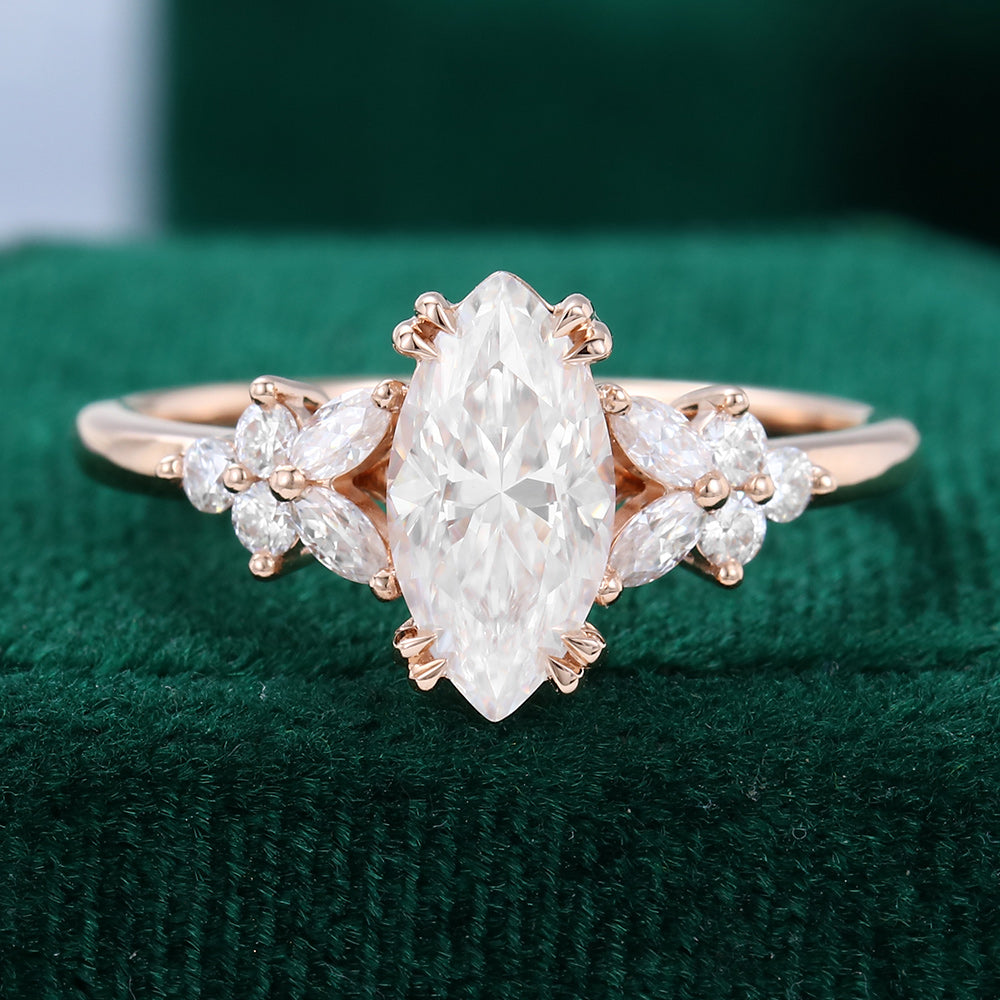 0.90 CT Marquise Shaped Moissanite Pave Setting Engagement Ring 1