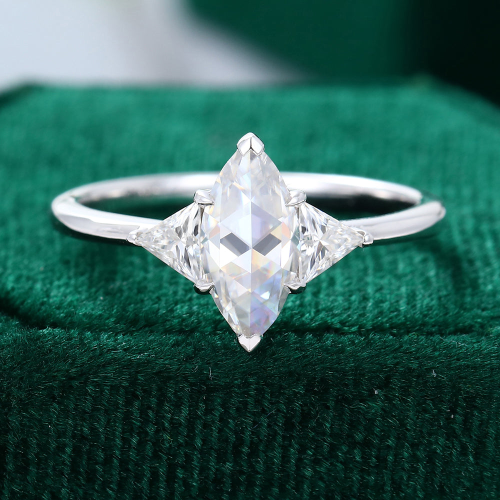 0.90 CT Marquise Shaped Moissanite 3 Stones Engagement Ring 1