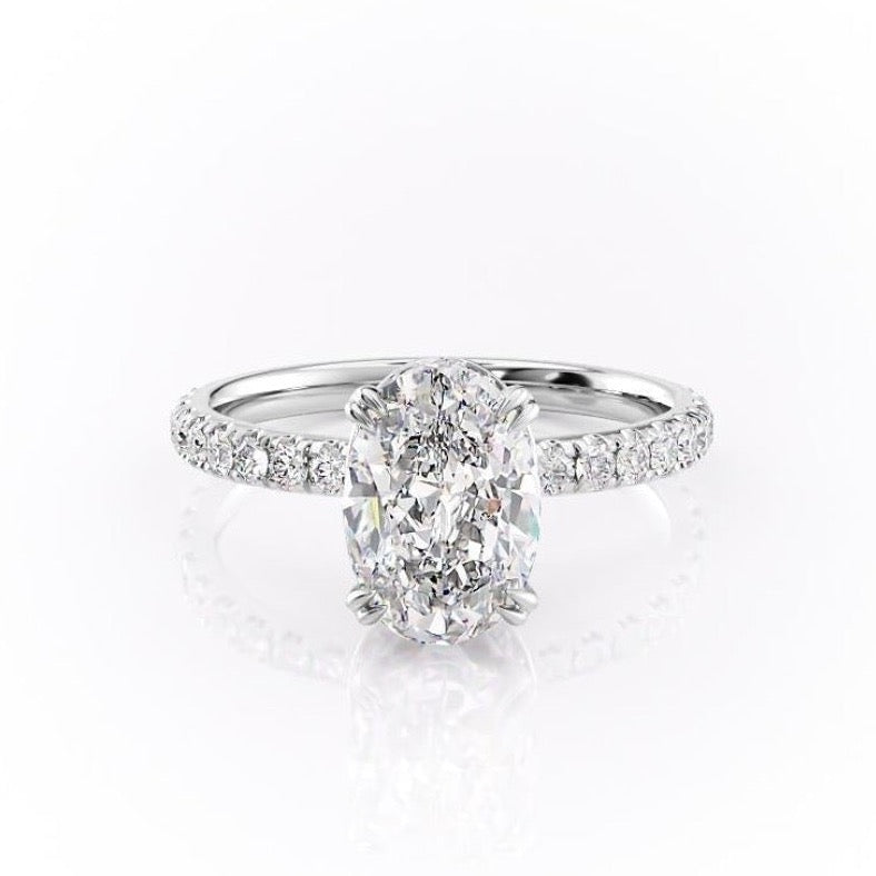 2.10 CT Oval Cut Hidden Halo Pave Setting Moissanite Engagement Ring 10