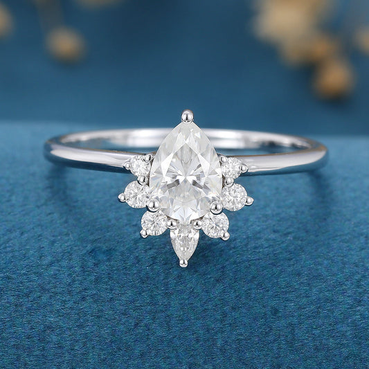 0.69 CT Pear Shaped Moissanite Cluster Engagement Ring 1