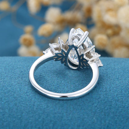 3.09 CT Pear Shaped Moissanite Cluster Engagement Ring 5
