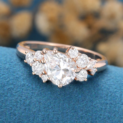 1.0 CT Pear Shaped Moissanite Cluster Engagement Ring 4