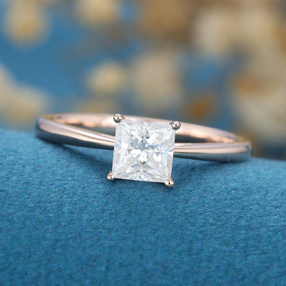 0.64 CT Princess Shaped Moissanite Solitaire Engagement Ring 3