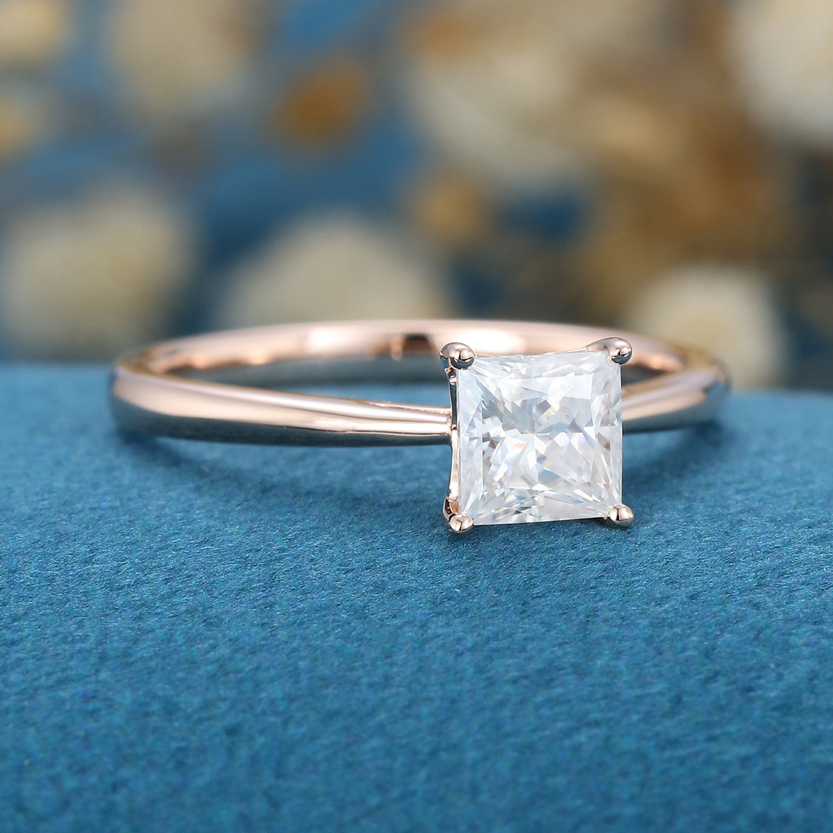 0.64 CT Princess Shaped Moissanite Solitaire Engagement Ring 4