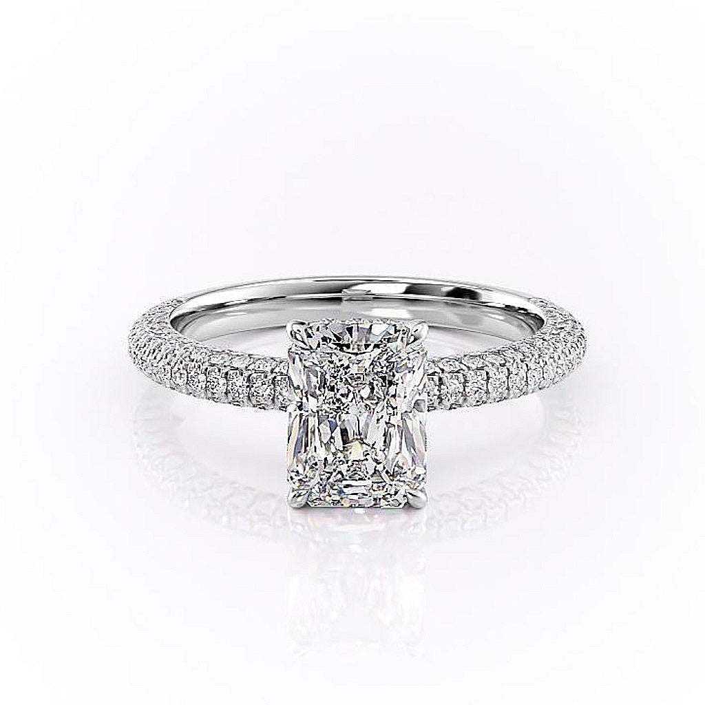 2.1 CT Radiant Cut Hidden Halo Triple Pave Moissanite Engagement Ring 10