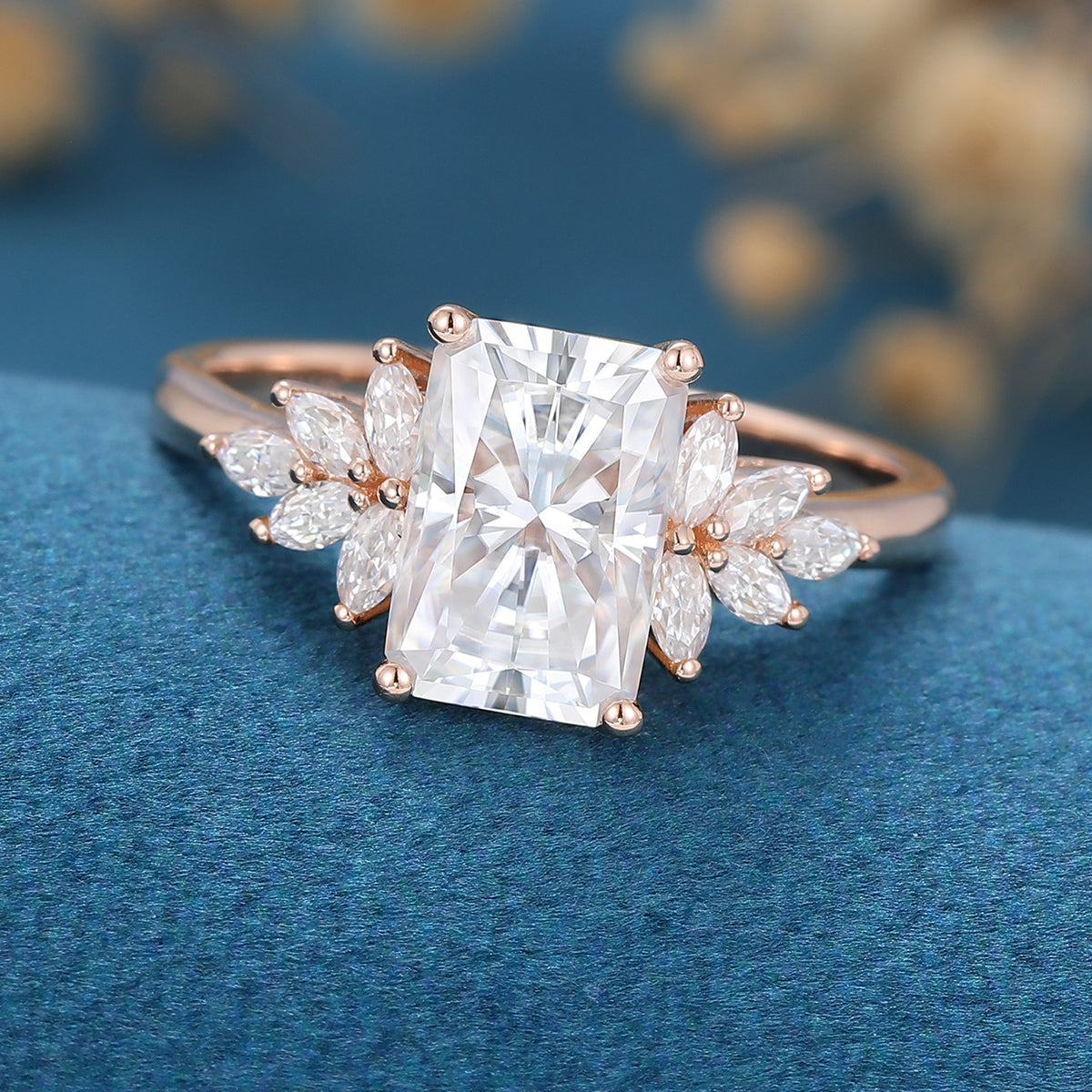 3.0 CT Radiant Shaped Moissanite Cluster Engagement Ring 4