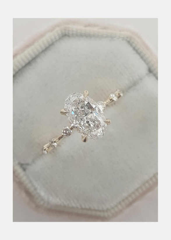 2.10 CT Oval Cut Solitaire & Dainty Pave Moissanite Engagement Ring 3
