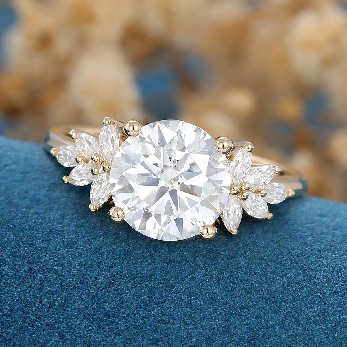 1.90 CT Round Shaped Moissanite Cluster Engagement Ring 3