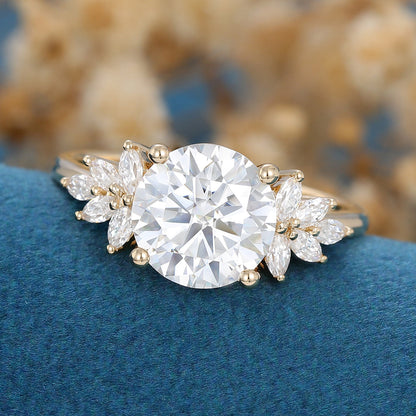 1.90 CT Round Shaped Moissanite Cluster Engagement Ring 3