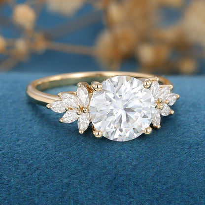 1.90 CT Round Shaped Moissanite Cluster Engagement Ring 4