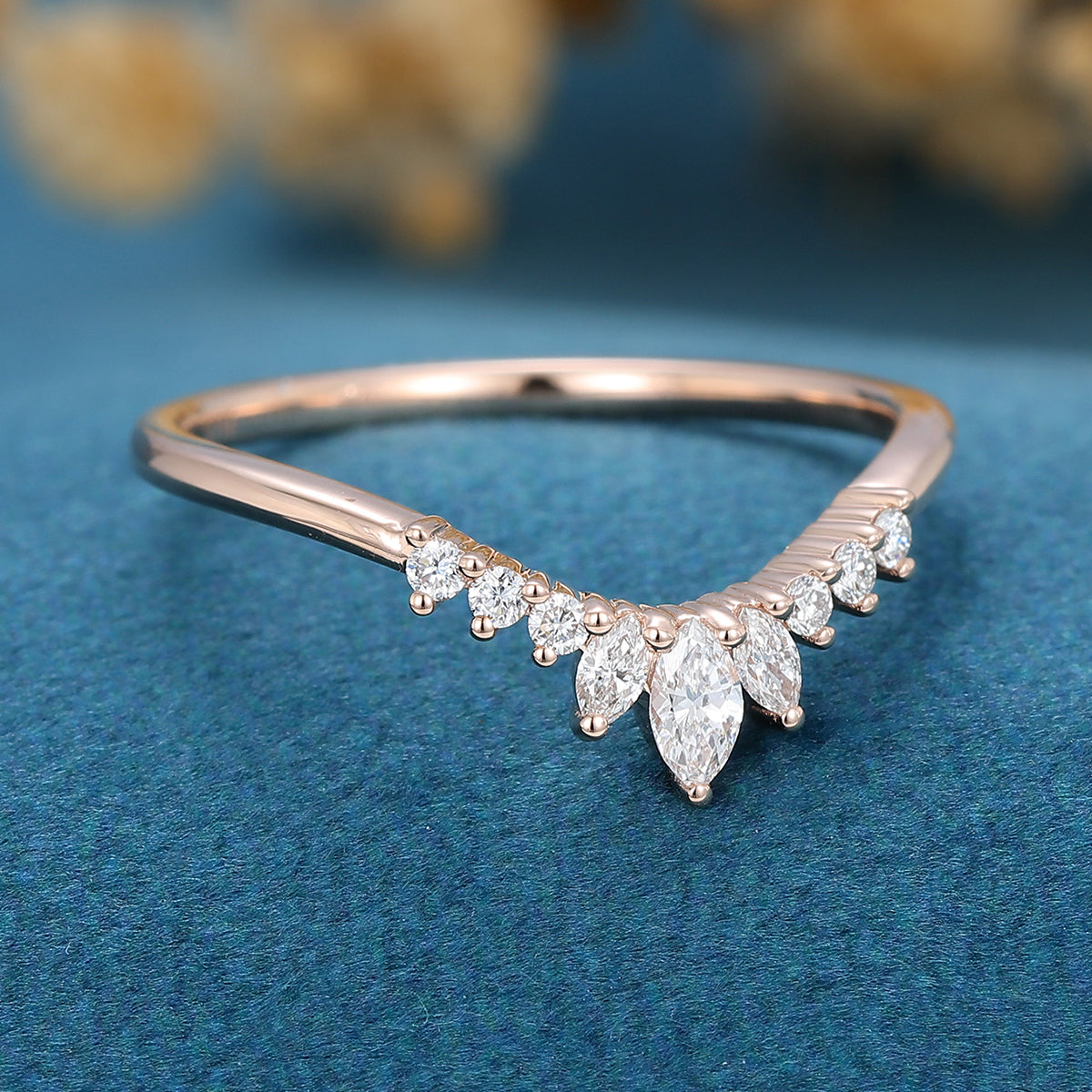 1.50 CT Round & Marquise Shaped Moissanite Curved Wedding Band 3