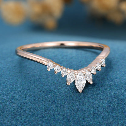 1.50 CT Round & Marquise Shaped Moissanite Curved Wedding Band 3