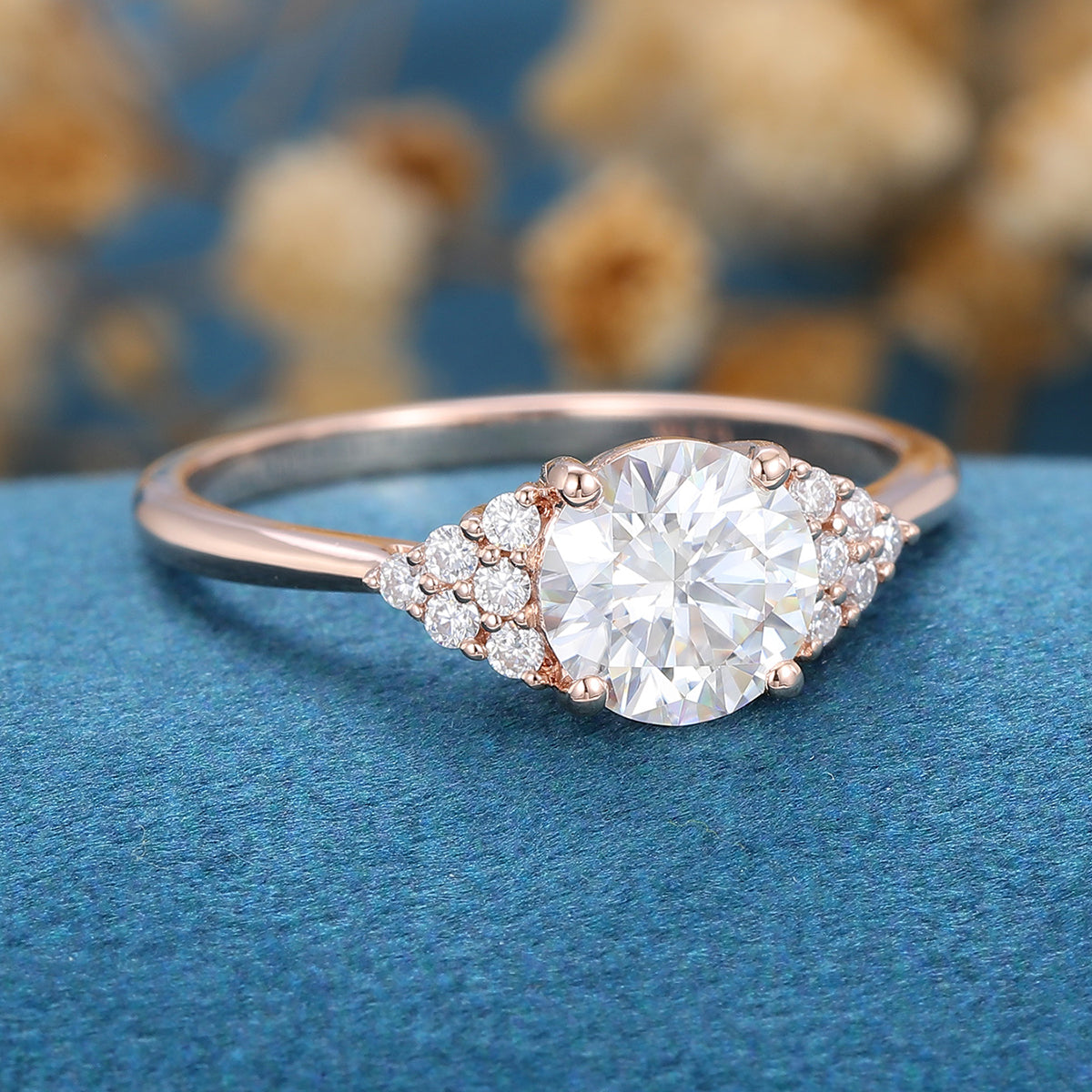 0.68 CT Round Shaped Moissanite Cluster Engagement Ring 4