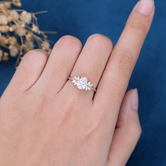 1.0 CT Pear Shaped Moissanite Cluster Engagement Ring 2