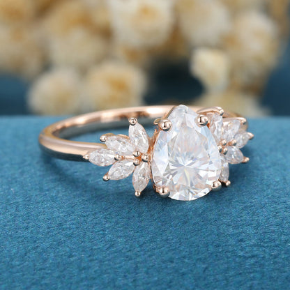 1.0 CT Pear Shaped Moissanite Cluster Engagement Ring 3