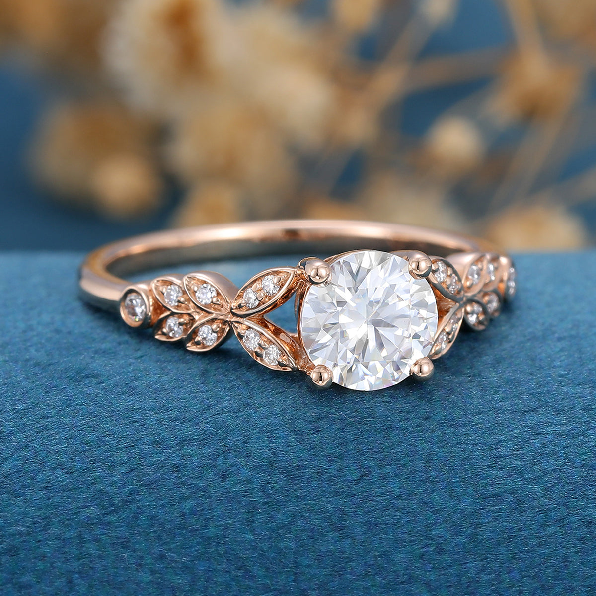 0.68 CT Round Shaped Moissanite Art Deco Engagement Ring 4