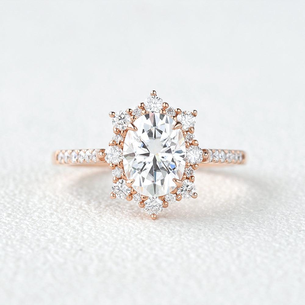 1.33 CT Oval Cut Halo Pave Moissanite Engagement Ring 11