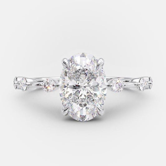 2.1 CT Oval Dainty Pave Moissanite Engagement Ring 6