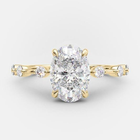 2.1 CT Oval Dainty Pave Moissanite Engagement Ring 5