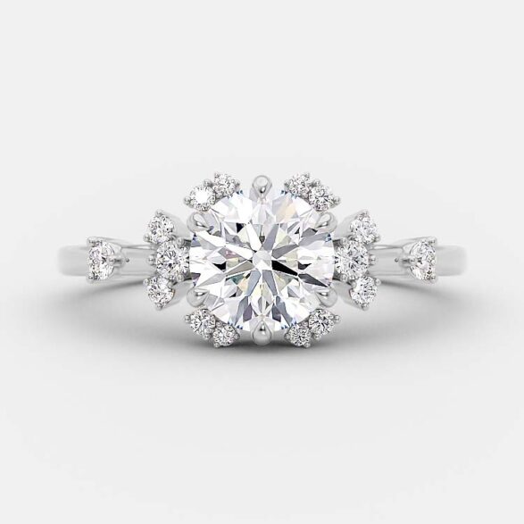 1.0 CT Round Cut Cluster Art Deco Style Moissanite Engagement Ring 5