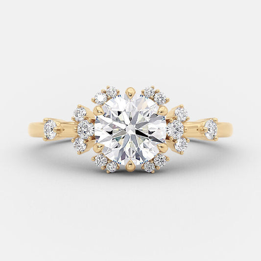 1.0 CT Round Cut Cluster Art Deco Style Moissanite Engagement Ring 6