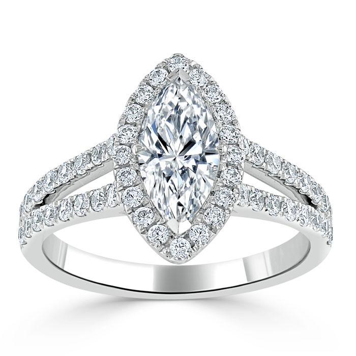 1.0 CT Marquise Cut Halo Split Shank Setting Moissanite engagement Ring 2